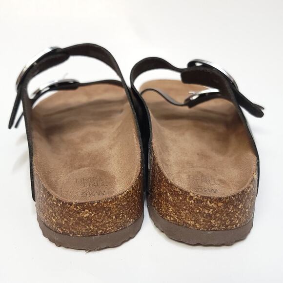 Time & Tru Black Sandals Size 9.5 Faux Leather Adjustable Buckle Slip-On Slide - Picture 6 of 12
